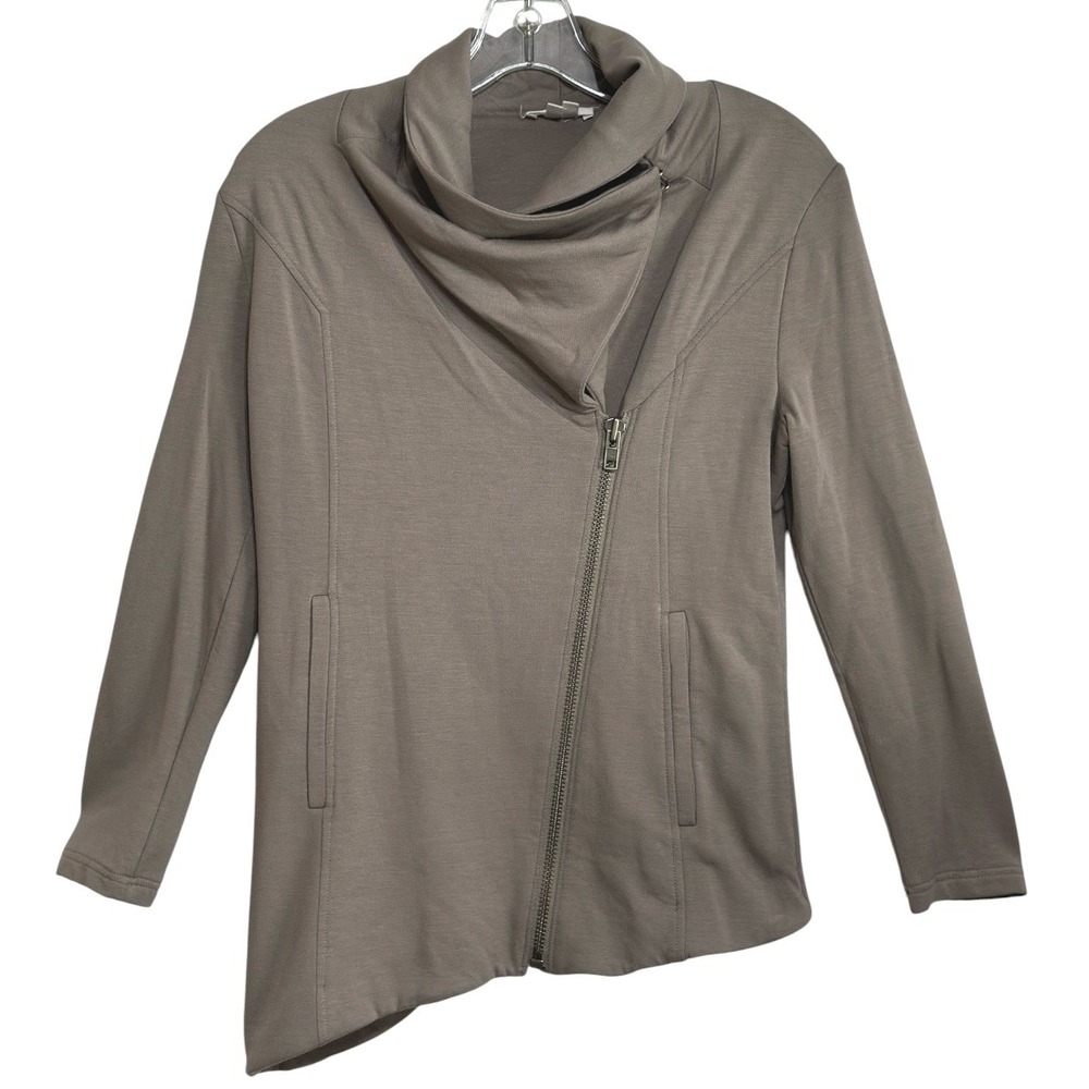 Helmut Lang Villous Jacket Womens Taupe Asymmetrical Zip Cowl Neck Moto Urban  S